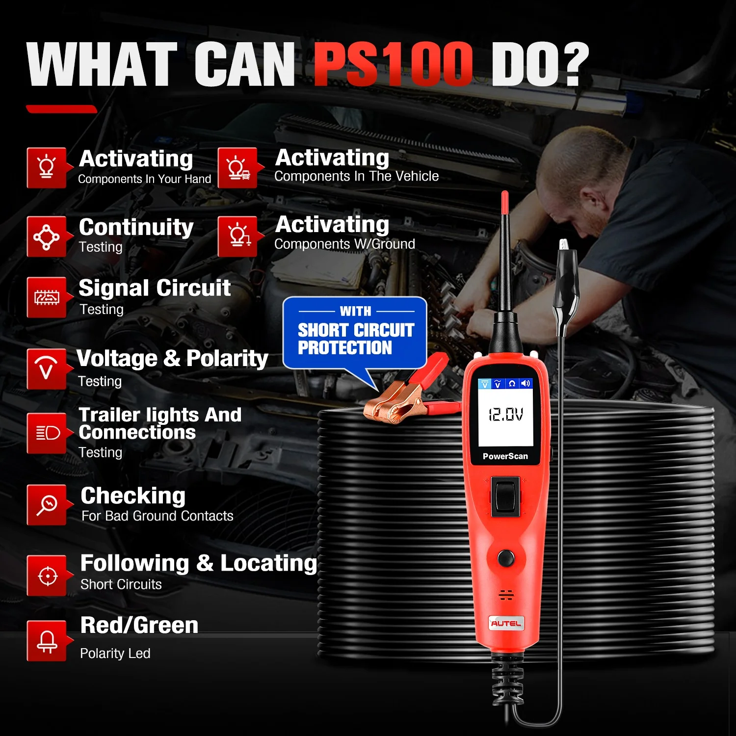 Thiết bị kiểm tra hệ thống điện ô tô Autel PowerScan PS100