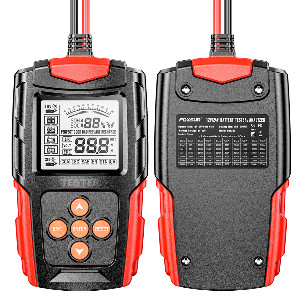 bộ kiểm tra ắc quy ô tô, xe máy, ắc quy nước, AGM 12V 24V Foxsur FBT-200