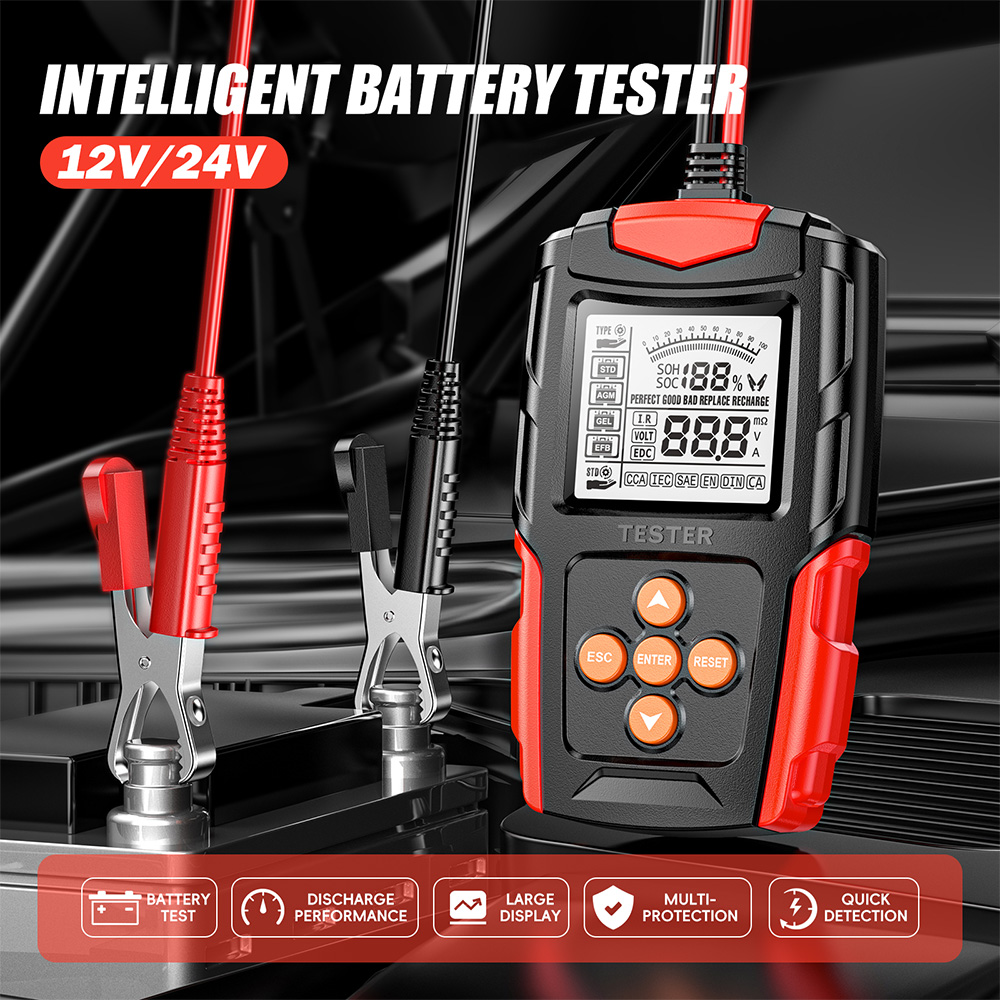 bộ kiểm tra ắc quy ô tô, xe máy, ắc quy nước, AGM 12V 24V Foxsur FBT-200