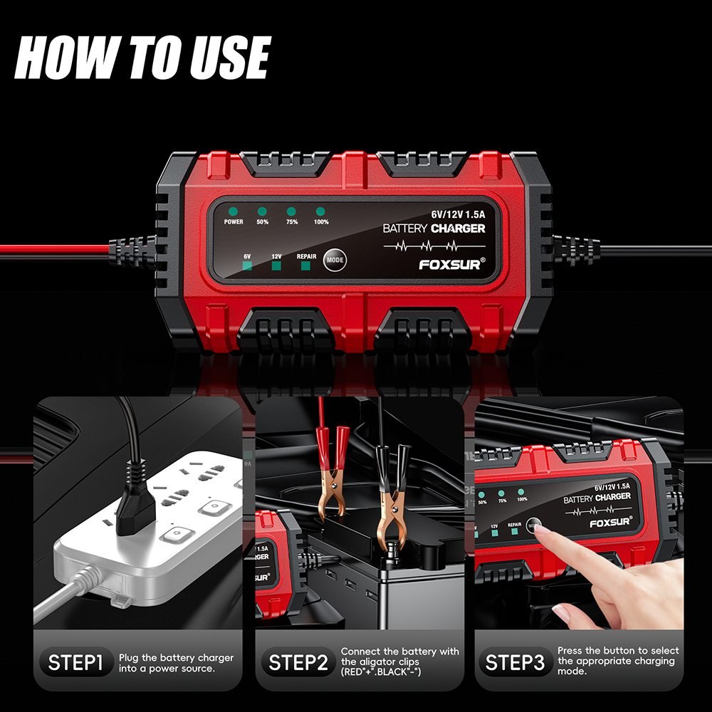 Bộ sạc ắc quy ô tô xe máy thông minh Foxsur FBC061215E