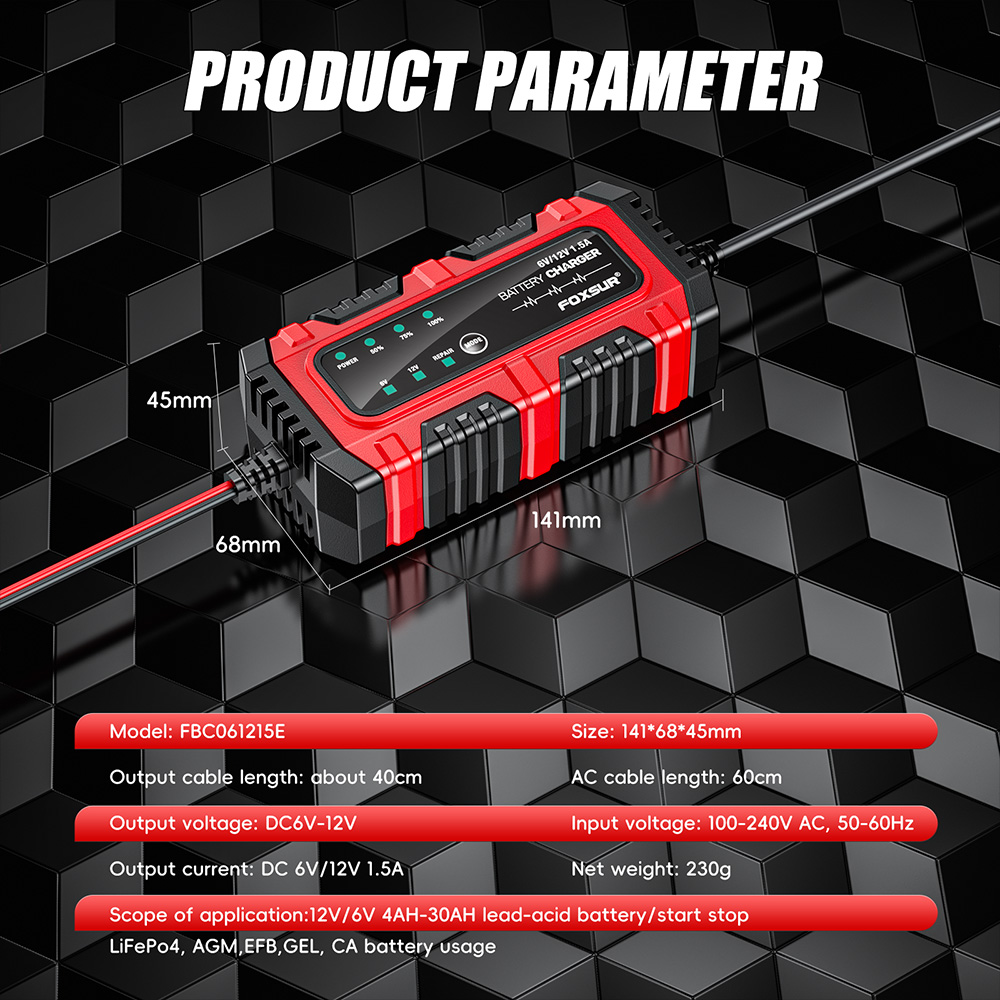 Bộ sạc ắc quy ô tô xe máy thông minh Foxsur FBC061215E