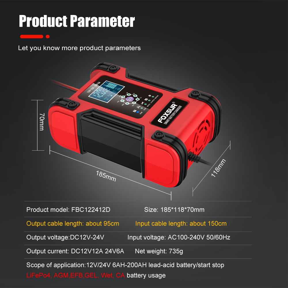 Bộ sạc ắc quy Foxsur FBC122412D 7 bước 12V 12V