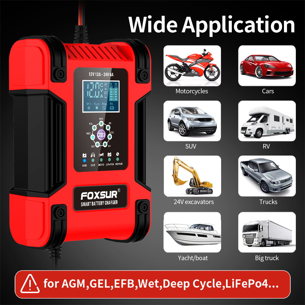 Bộ sạc ắc quy Foxsur FBC122412D 7 bước 12V 12V
