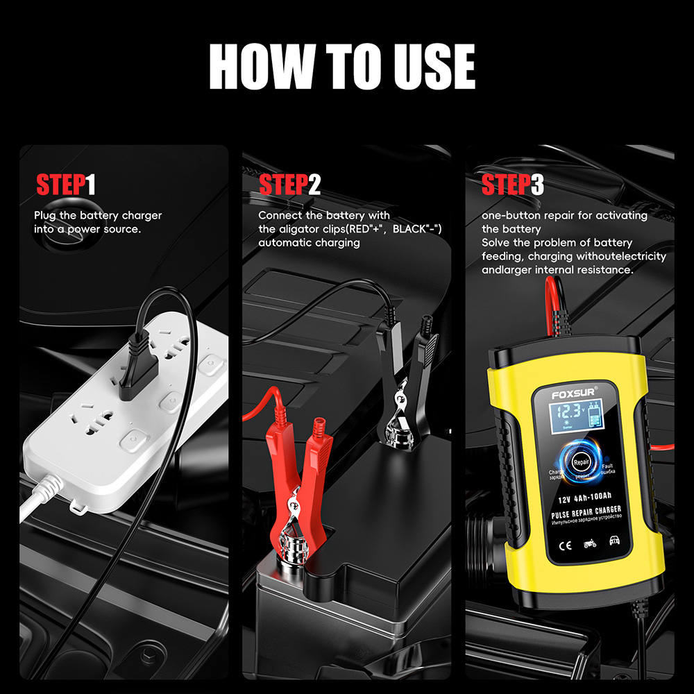 Bộ sạc ắc quy ô tô xe máy thông minh Foxsur FBC1205D 12V 5A