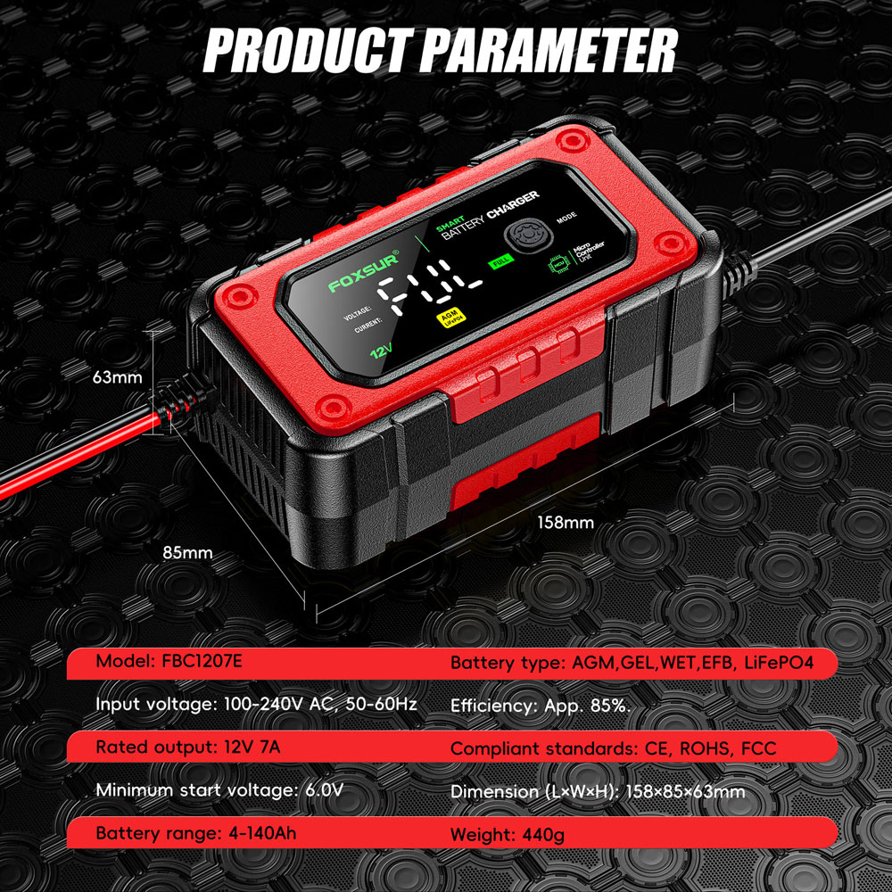 Bộ sạc ắc quy thông minh Foxsur FBC1207E 12V 7A