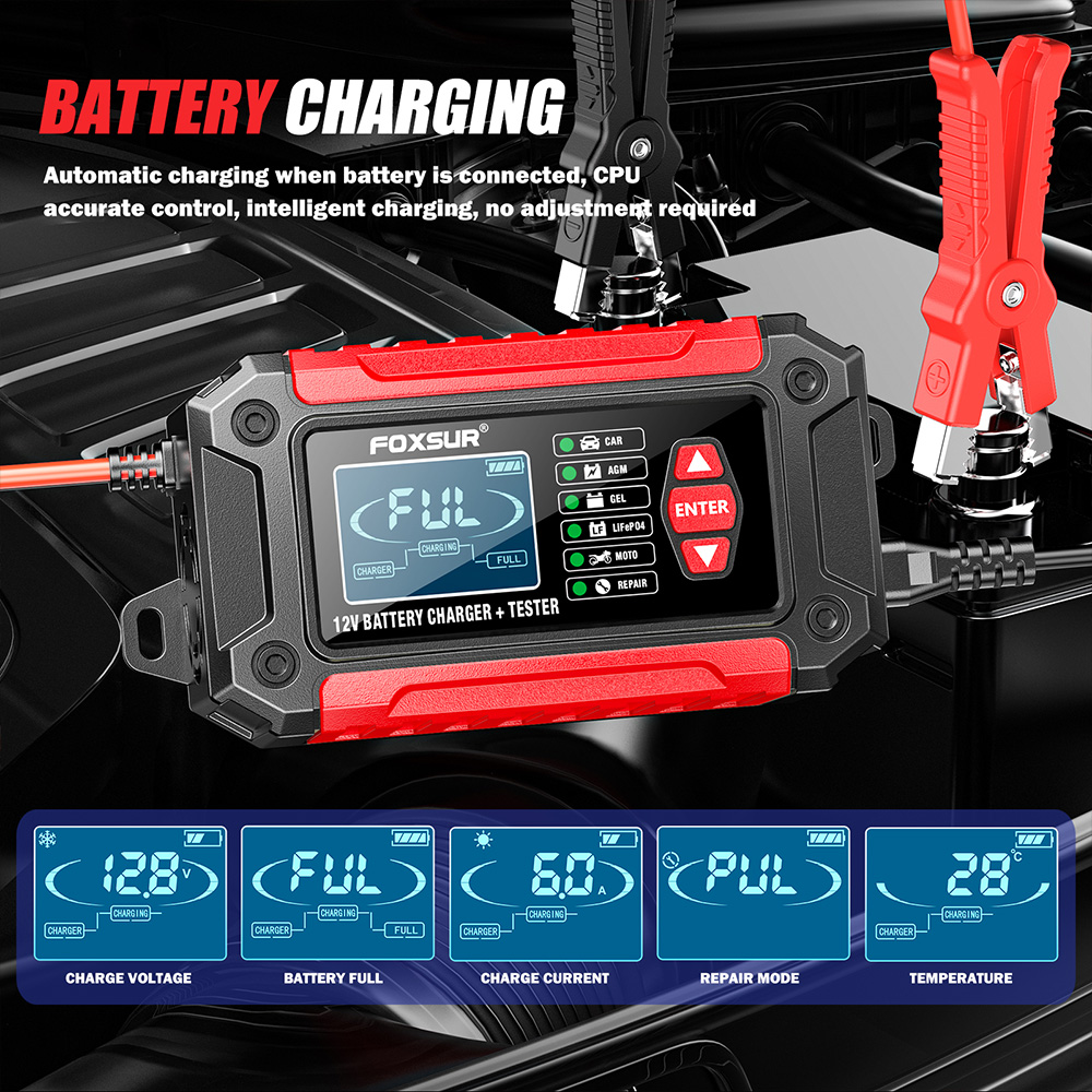 Bộ sạc ắc quy ô tô xe máy Foxsur FTC-1206 12V 6A