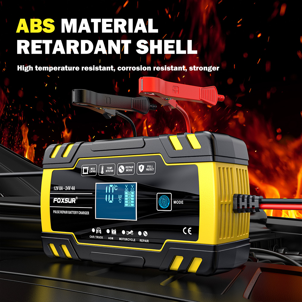 bộ sạc ắc quy ô tô, xe máy Foxsur FBC122408D 12v 8A/ 24V 4A. Tự ngắt khi đầy, có tính năng khử sunfat