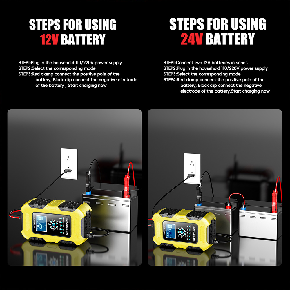Bộ sạc ắc quy thông minh 7 giai đoạn FBC122410D 12V 10A 24V 5A, Sạc được Lithium Sắt Phốt phát, tự ngắt khi đầy