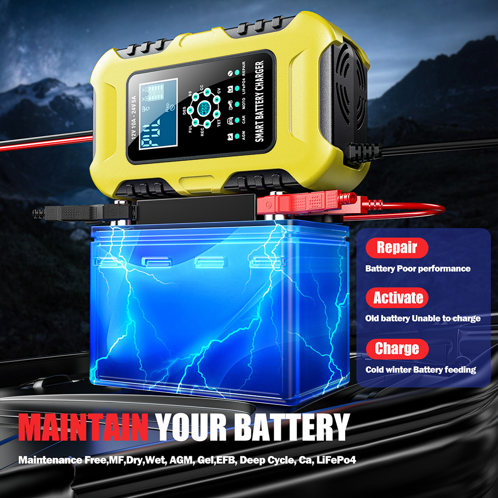 Bộ sạc ắc quy thông minh 7 giai đoạn FBC122410D 12V 10A 24V 5A, Sạc được Lithium Sắt Phốt phát, tự ngắt khi đầy