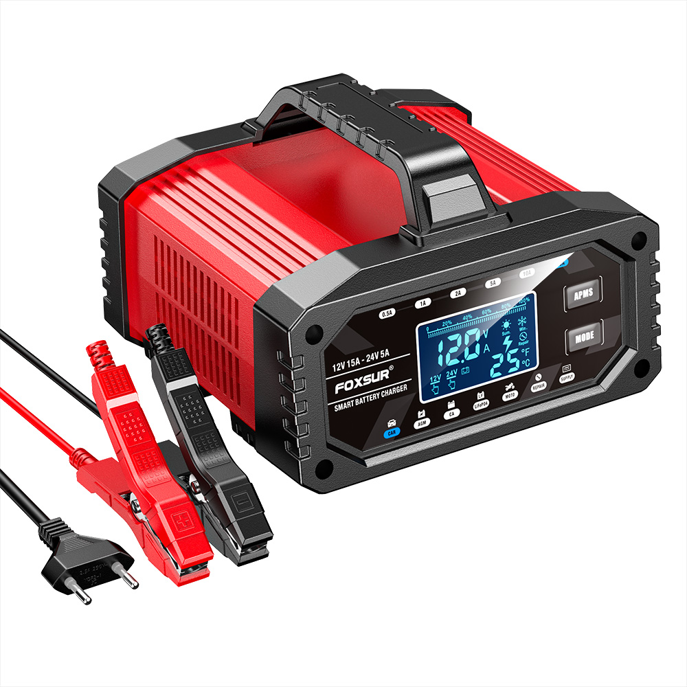 Bộ sạc ắc quy 10 giai đoạn Foxsur FAC-150 12V/15A có supply, điều chỉnh dòng điện theo ý muốn