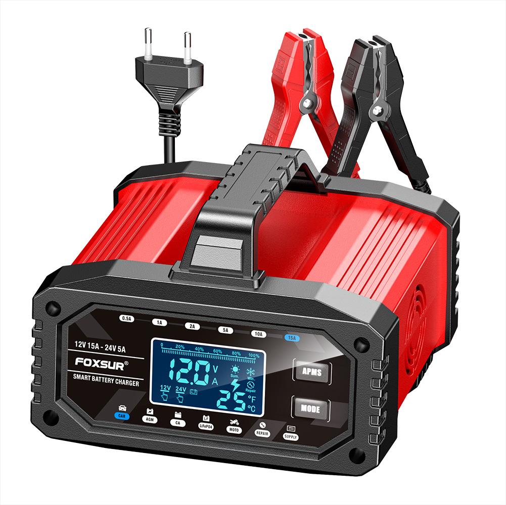 Bộ sạc ắc quy 10 giai đoạn Foxsur FAC-150 12V/15A có supply, điều chỉnh dòng điện theo ý muốn